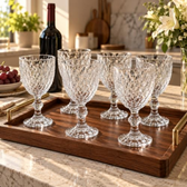 Imagem da oferta Jogo de 6 Taças de Vidro Diamond Transparente, 340ml, Design Canelado Elegante, 15cm de Altura, para Água, Suco e Drinks Premium
