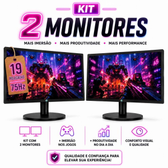 Imagem da oferta Kit 2 Monitores Brazil PC 19" LED HD+ 1600x900 75Hz HDMI VGA Preto | Setup Profissional para PC Home Office e Multitare