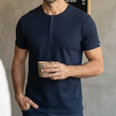 Imagem da oferta Camiseta Henley Masculina Slim Fit Algodão Manga Curta