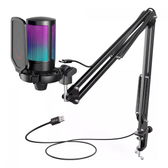 Imagem da oferta Microfone Gamer Fifine Ampligame A6T RGB USB Black Com Braço Articulado
