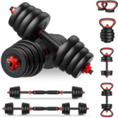 Imagem da oferta Kit Halteres Ajustável 6 em 1 15kg Multifuncional com Barra, Kettlebell e Suporte para Flexões | Musculação Completa para Casa