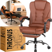 Imagem da oferta Cadeira Presidente Marqs Home Thronus Ergonômica de Couro Sintético Marrom com Apoio de Pés Reclinável