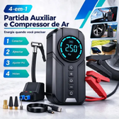 Imagem da oferta Compressor de Ar Portátil Digital 4 em 1 com Partida Auxiliar e Lanterna LED.