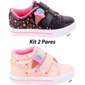 Imagem da oferta Kit 2 Pares Tênis Infantil Feminino Sorvetinho Bee Happy– Off White e Preto (Tam. 17 ao 27)