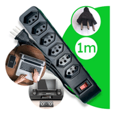Imagem da oferta Filtro De Linha Régua Extensão 6 Tomadas Protetor Elétrico Cabo 1 Metros 10a Cor Preto Isotel