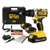 Imagem da oferta Parafusadeira Furadeira 21v + 2 Baterias + Maleta The Black Tools