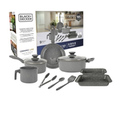 Imagem da oferta Black+decker Jogo De Panelas 9 Peças Ceramic Line - Corpo Com Revestimento Cerâmico Antiaderente Com Acabamento Marmorizado Grey Marble, Base Compat
