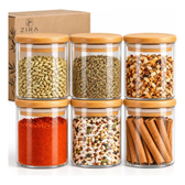 Imagem da oferta Kit 6 Pote Vidro Porta Temperos Hermético Tampa de Bambu
