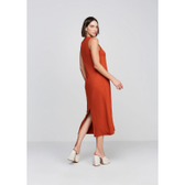 Imagem da oferta Vestido Midi Evasê Em Viscose Com Fenda - Laranja Tam XP