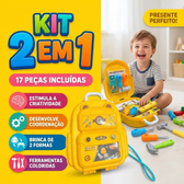 Imagem da oferta Kit Maleta Mochila De Ferramentas Infantil Bag 2 Em 1 Vira Oficina 17 Peças Plástico Criança Menino 3 Anos Brinquedo Faz De Conta Educativ