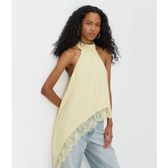Imagem da oferta Blusa Frente Única em Viscose com Barra Assimétrica e Renda