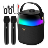 Imagem da oferta Caixa de Som Bluetooth Portátil PartyFree 80W de Potência com Karaokê, 2 Microfones Sem Fio, LED, Bateria 12h, Powerbank e IPX5 Preto StageSound