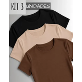 Imagem da oferta Kit 3 Camisetas Manga Curta Blusas Femininas Baby Look Comfy Preto+marrom+nude G