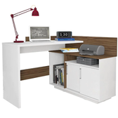 Imagem da oferta Escrivaninha Olivar Móveis Mega Office com 2 Portas - Castanho/Amêndoa