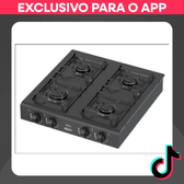 Imagem da oferta Cooktop Fogão Compacto Clarice 4 Bocas Mesa Preto Fosco Textura Trempes Esmaltadas Gás ...