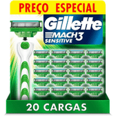 Imagem da oferta Gillette Mach3 Sensitive - Carga para Aparelho de Barbear 20 unidades