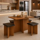Imagem da oferta Conjunto Kit Sala de Jantar Mesa Gabriela Quadrada Com 4 Cadeiras Design Moderno Compacto Cozinha Cor Freijó Black