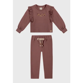 Imagem da oferta Conjunto Infantil Coloritta Blusa Manga Longa Babado e Calça Marrom