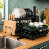 Imagem da oferta Laruno Escorredor de Louça 2 Andares Preto em Aço Inox com Drenagem