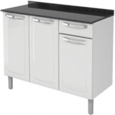 Imagem da oferta Balcão De Cozinha Itatiaia Aço 3 Portas 1 Gaveta Com Tampo De 105 Cm Modelo Rose Branco Neve