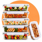 Imagem da oferta Kit 6 Potes De Vidro Hermético 640ml Borossilicato Com Tampa 4 Travas – Recipiente Retangular Para Marmita, Micro-ondas, Forno E Freezer – Armaze