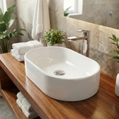 Imagem da oferta Cuba Pia De Sobrepor Para Banheiro Lavabo Lavatório Armário Gabinete Suspenso Oval Branca De Mármore Sintético 40x23 Siena - Sos Acabamentos By