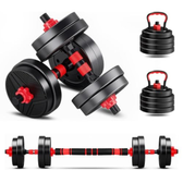 Imagem da oferta Kit Haltere 6 em 1 Ajustável para Musculação - Preto - Multifuncional com Barra e Kettlebell