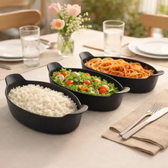 Imagem da oferta Kit Com 05 Travessas Canoa Plástico Preto 24cm, Petisco Preto