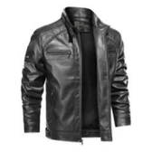 Imagem da oferta Jaqueta De Couro Masculina Slim Forrada Sem Capuz
