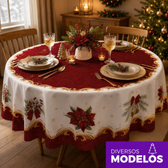 Imagem da oferta Toalha de Mesa Redonda Natal 4 Lugares Mesa Posta Natalina Em Tecido Oxford 1,40x1,40m