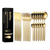 Imagem da oferta Belifou Kit 24 Peças Jogo De Talheres Dourados Aço Inoxidável 416 Cor Dourado