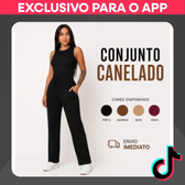 Imagem da oferta Kit Feminino: Calça Wide Leg Pantalona com Bolsos + Regata Blusa Elegante