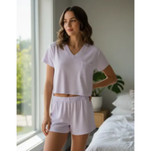 Imagem da oferta Pijama Feminino Cropped Gola V Pijaminha