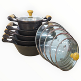 Imagem da oferta Jogo de Panelas Aluminio Batido Preto Com Tampas de Vidro Conjunto pra sua Cozinha