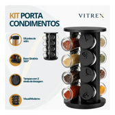 Imagem da oferta Kit Porta Condimentos Vitrex 8 Potes Em Vidro Preto Com Base Giratória