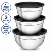 Imagem da oferta Kit com 3 Bowls Tigelas de Inox com Tampa Bumper