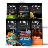 Imagem da oferta Kit 6 Pacotes Café Especial em Grãos Coffee Mais Variedades: Cerrado Sul de Minas Arara Caparaó Chapada e Clássi