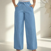 Imagem da oferta Calça Jeans Feminina Pantalona Wide Leg Cintura Elastico
