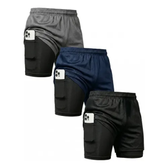 Imagem da oferta Kit 3 Shorts 2 Em 1 Duplo Bolso Para Academia Treino Corrida