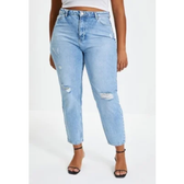 Imagem da oferta Calça Cropped Jeans Trendyol Collection Mom Destroyed Azul