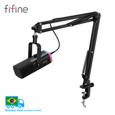 Imagem da oferta FIFINE-Kit de Microfone XLR Dinâmico com Braço Boom para Mixer,Gaming USB Mic Set RGB Controle de Volume para PC PS