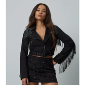 Imagem da oferta Jaqueta Curta em Suede com Franjas e Tachinhas