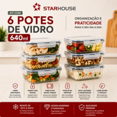 Imagem da oferta Kit 6 Potes 640ml Vidro Hermético 4 Travas Marmita Refratario Star House Com 4 Travas De Super Vedação