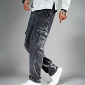 Imagem da oferta Calça Jeans Cargo Masculina Streetwear Cinza Grafite Nf
