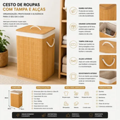 Imagem da oferta Cesto De Roupas Com Tampa E Alça De Bambu 50 Litros