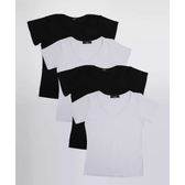 Imagem da oferta Kit 4 Blusas Feminina Básicas Decote V Manga Curta