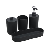 Imagem da oferta LYOR - Conjunto 4 Peças de Bambu e PP para Banheiro Preto - Porta-sabonete líquido, Porta-escova de dentes, Saboneteira, Porta Algodão