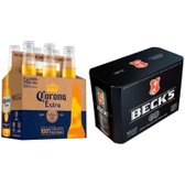 Imagem da oferta Kit Cerveja Corona Extra Long Neck 330ml 6 Unidades + Cerveja Becks Puro Malte Lata 350ml 8 Unidades