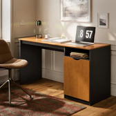 Imagem da oferta Escrivaninha Maxi Para Computadornotebook Home Office Com Porta E Nicho Mesa De Escritório Compacta Para Estudo Cor Preto Canela