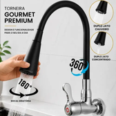 Imagem da oferta Torneira Gourmet Luxo Flexível Cozinha Parede 2 Jatos Pia Metal Cor Aço Inox E Preto- Marca Camperluz